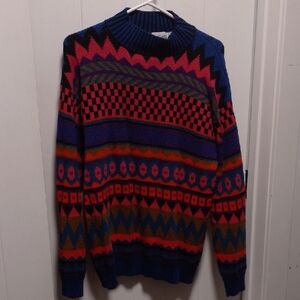 Perry Ellis Vintage Knit Multicolor Geometric Crewneck Sweater
